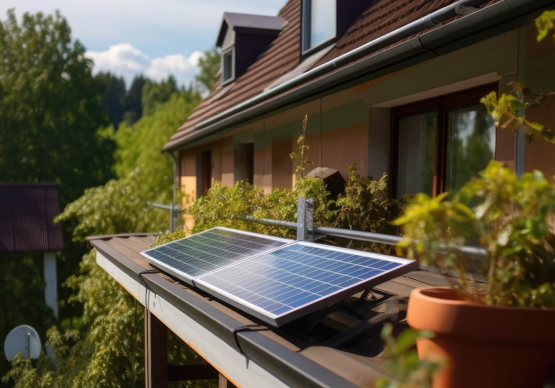 Balkonkraftwerk mit Solarmodulen an der Balkonbrüstung zur umweltfreundlichen Stromerzeugung